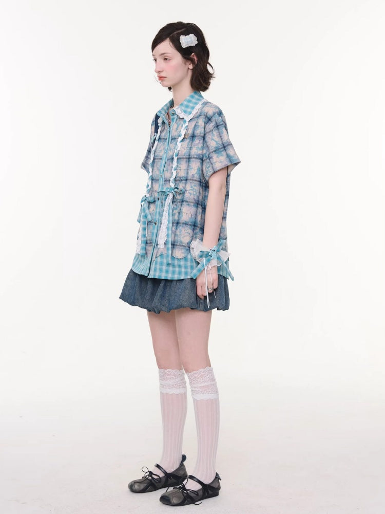 High-Waisted Slimming Bow Denim Bud Pocket Skirt【s0000016152】