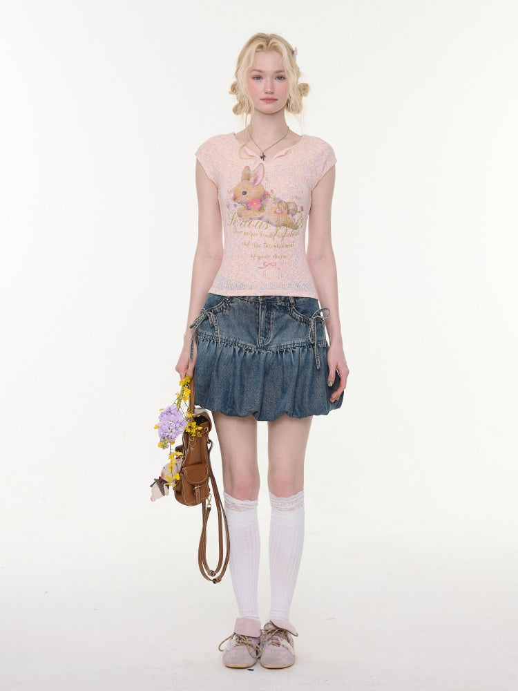 High-Waisted Slimming Bow Denim Bud Pocket Skirt【s0000016152】