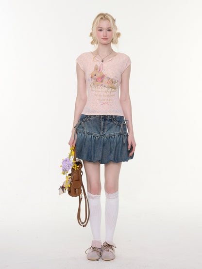 High-Waisted Slimming Bow Denim Bud Pocket Skirt【s0000016152】