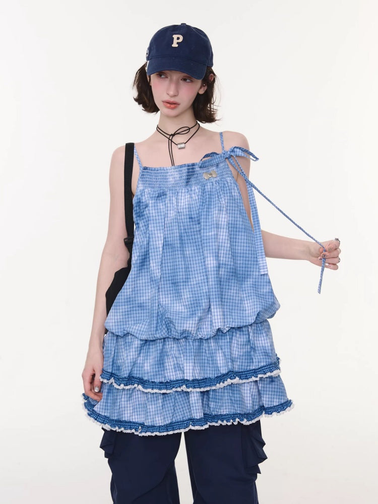 Plaid Lace Skirt Slip Cake Dress【s0000016154】
