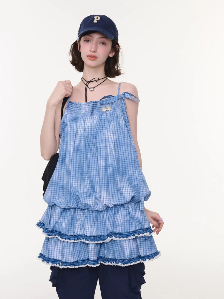 Plaid Lace Skirt Slip Cake Dress【s0000016154】