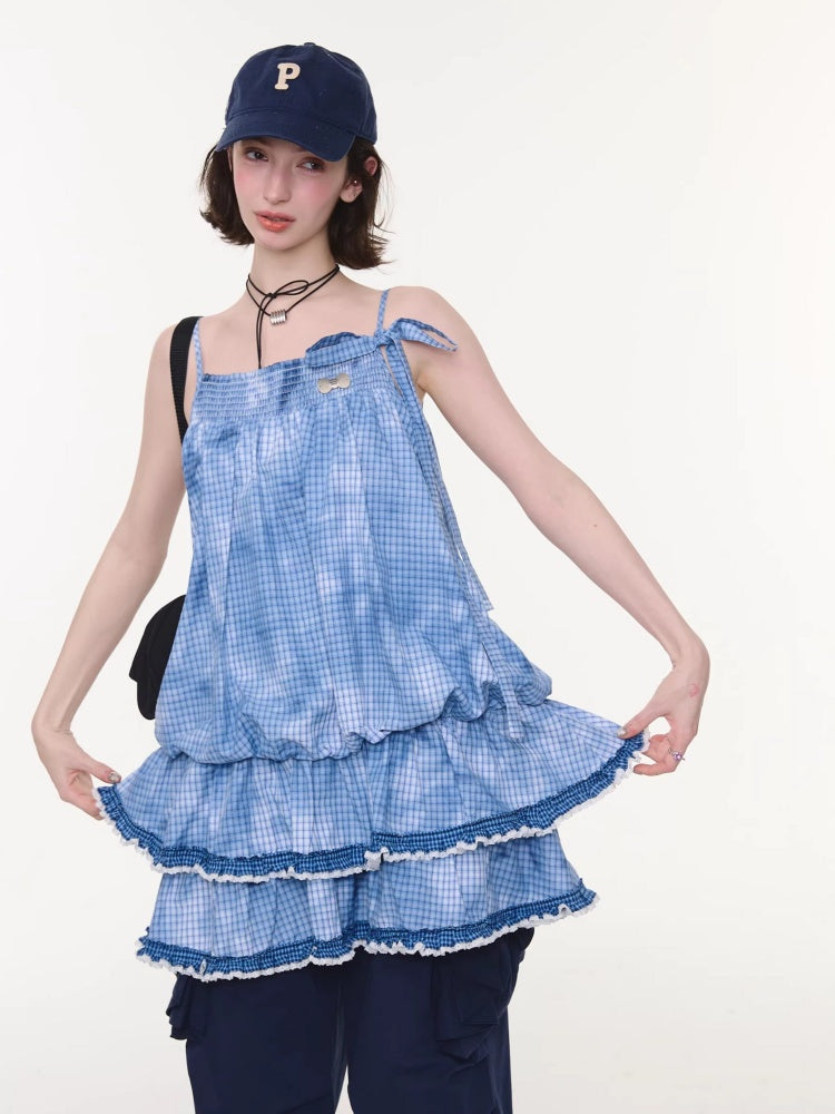 Plaid Lace Skirt Slip Cake Dress【s0000016154】