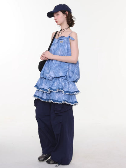 Plaid Lace Skirt Slip Cake Dress【s0000016154】