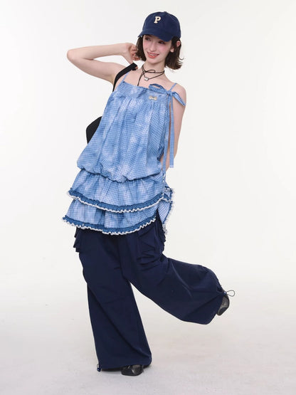 Plaid Lace Skirt Slip Cake Dress【s0000016154】