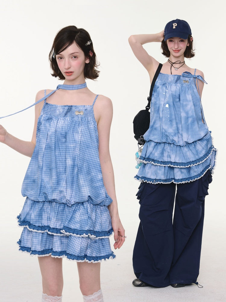 Plaid Lace Skirt Slip Cake Dress【s0000016154】