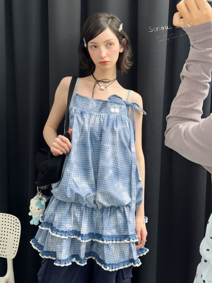 Plaid Lace Skirt Slip Cake Dress【s0000016154】