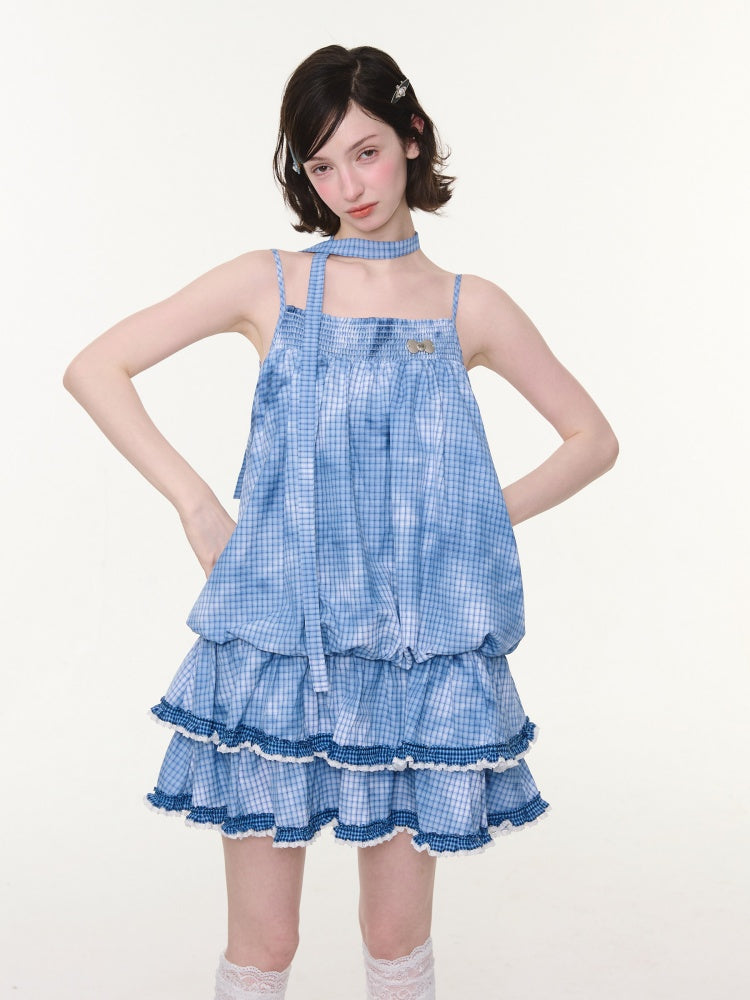 Plaid Lace Skirt Slip Cake Dress【s0000016154】