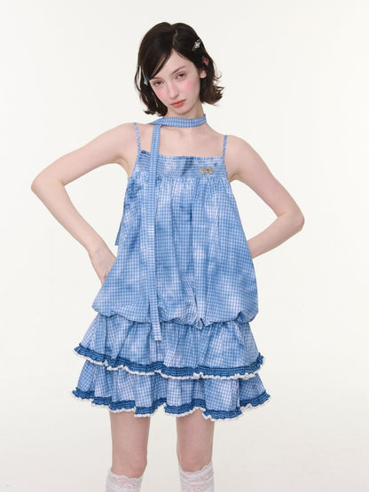 Plaid Lace Skirt Slip Cake Dress【s0000016154】