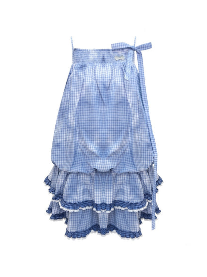 Plaid Lace Skirt Slip Cake Dress【s0000016154】