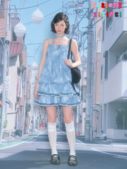 Plaid Lace Skirt Slip Cake Dress【s0000016154】