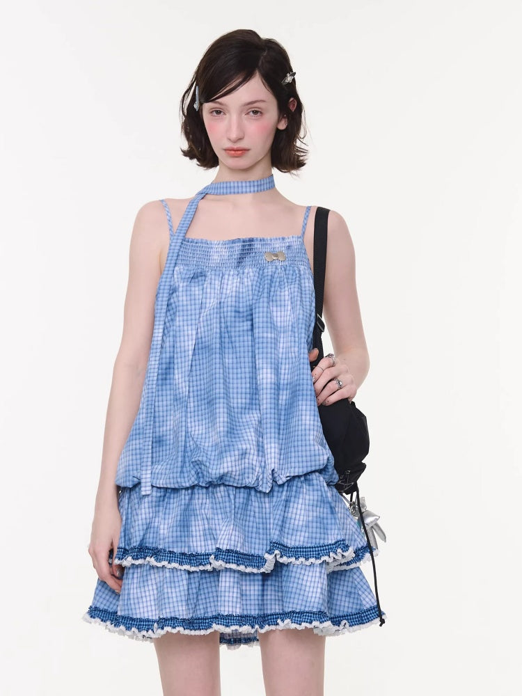 Plaid Lace Skirt Slip Cake Dress【s0000016154】