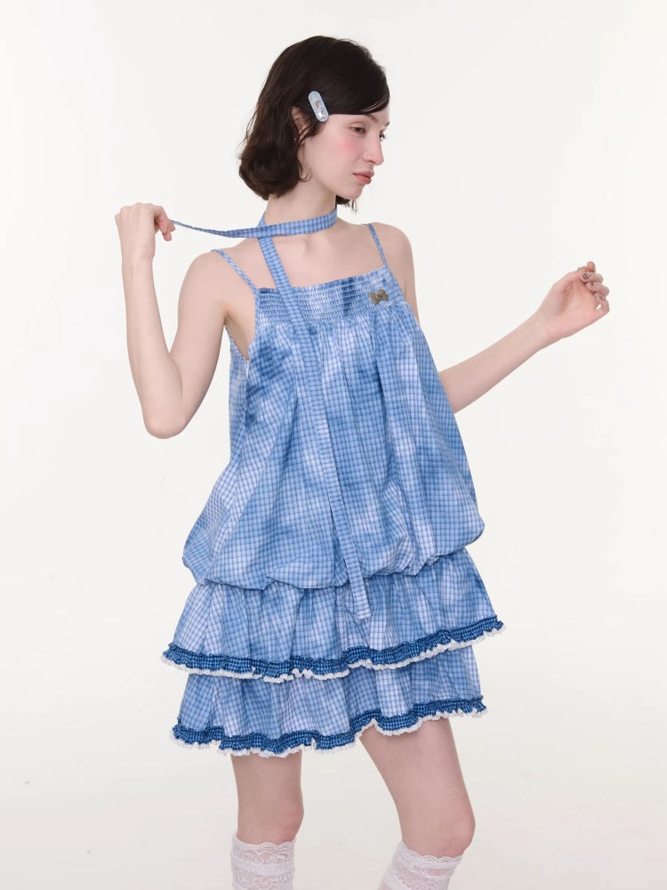 Plaid Lace Skirt Slip Cake Dress【s0000016154】