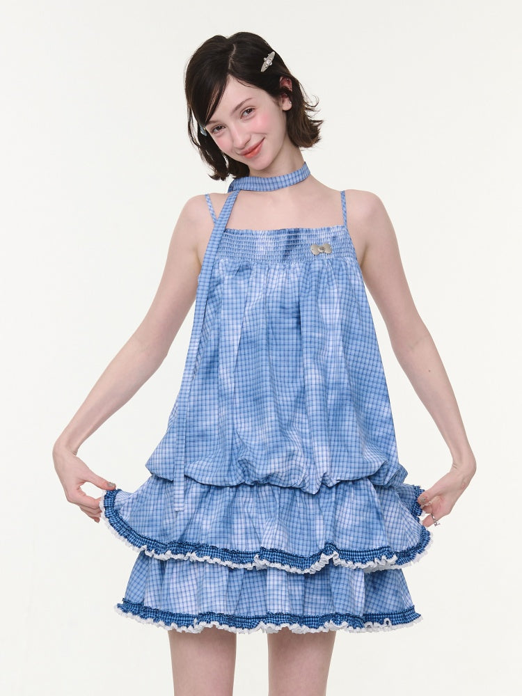 Plaid Lace Skirt Slip Cake Dress【s0000016154】
