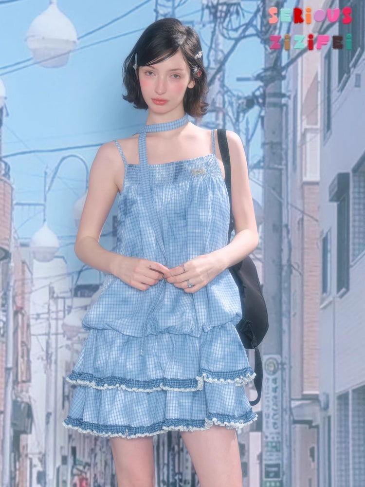 Plaid Lace Skirt Slip Cake Dress【s0000016154】