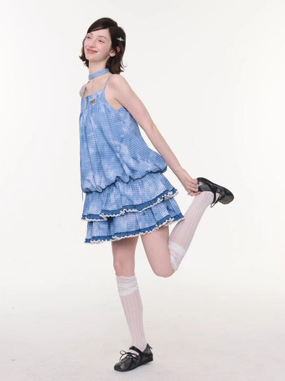 Plaid Lace Skirt Slip Cake Dress【s0000016154】
