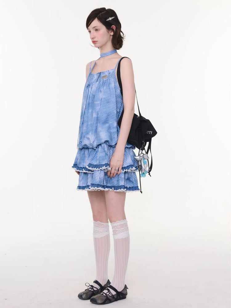 Plaid Lace Skirt Slip Cake Dress【s0000016154】