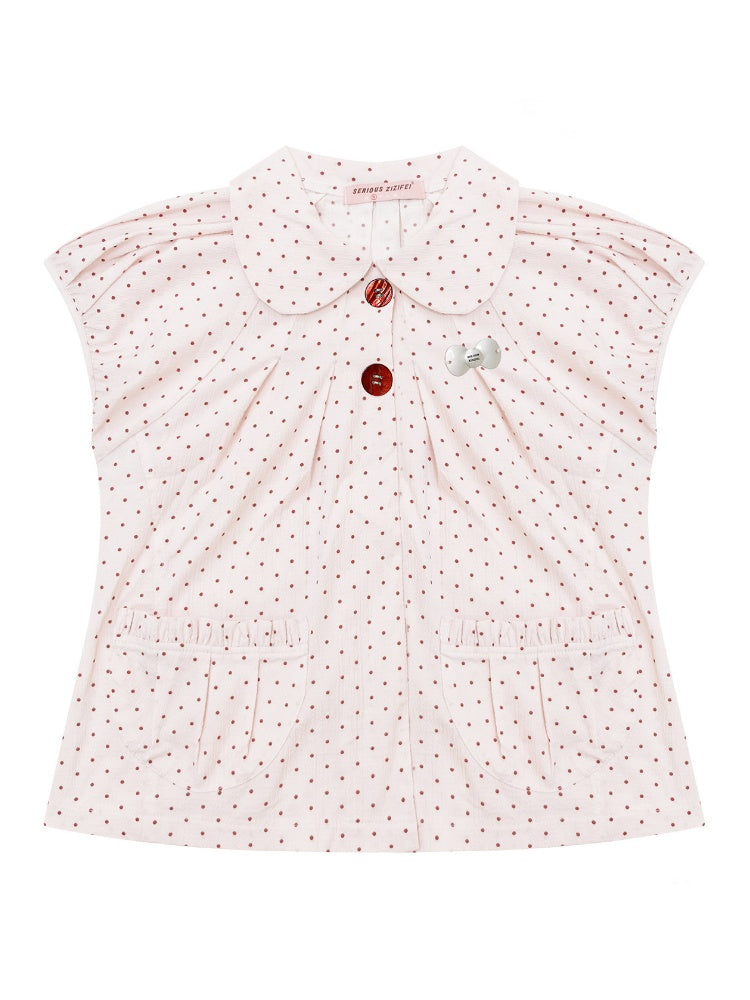 Polka Dot Retro Doll Collar Short Sleeve Shirt Pink【s0000016155】