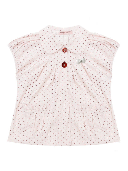 Polka Dot Retro Doll Collar Short Sleeve Shirt Pink【s0000016155】