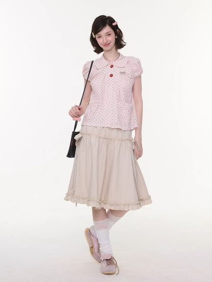 Polka Dot Retro Doll Collar Short Sleeve Shirt Pink【s0000016155】