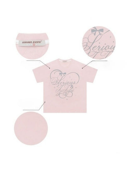 V-Neck Letter Print Loose Short-Sleeved T-Shirt Pink【s0000016157】