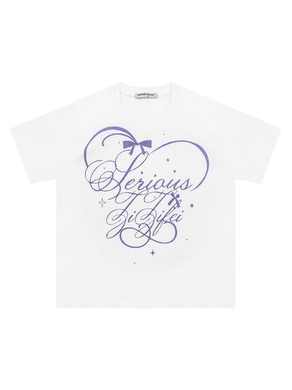 V-Neck Letter Print Loose Short-Sleeved T-Shirt White【s0000016158】