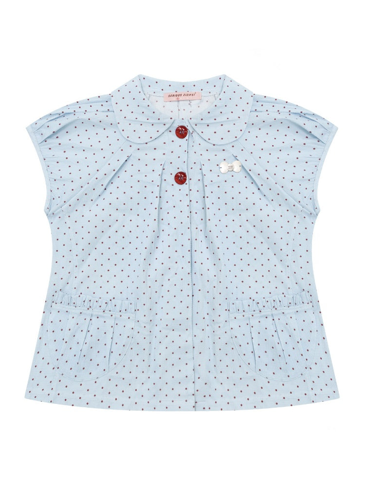 Polka Dot Retro Doll Collar Short Sleeve Shirt Light Blue【s0000016159】