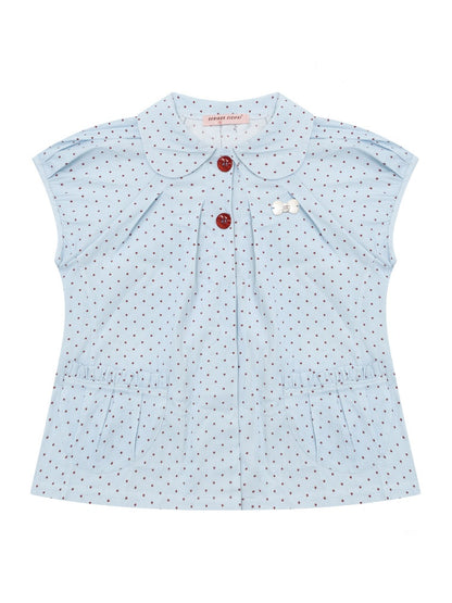 Polka Dot Retro Doll Collar Short Sleeve Shirt Light Blue【s0000016159】
