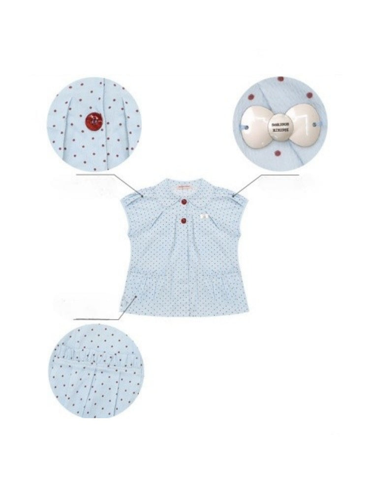 Polka Dot Retro Doll Collar Short Sleeve Shirt Light Blue【s0000016159】