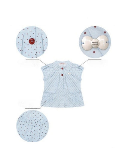 Polka Dot Retro Doll Collar Short Sleeve Shirt Light Blue【s0000016159】