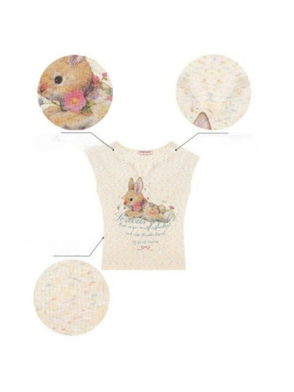 Rabbit Print V-Neck Slim Short Sleeve T-Shirt Apricot【s0000016161】