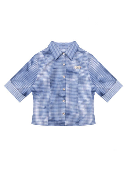 Plaid Blending Slimming Short-Sleeved Shirt【s0000016164】