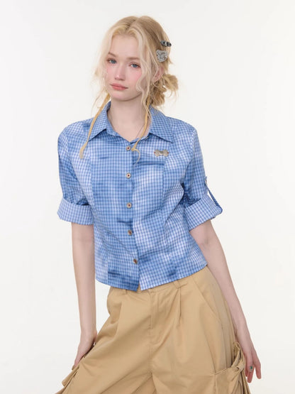 Plaid Blending Slimming Short-Sleeved Shirt【s0000016164】