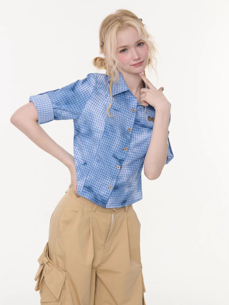 Plaid Blending Slimming Short-Sleeved Shirt【s0000016164】
