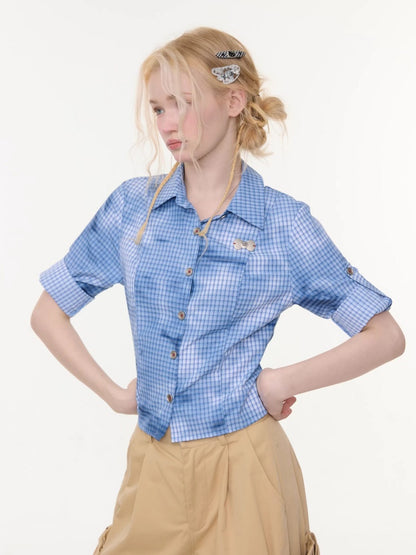 Plaid Blending Slimming Short-Sleeved Shirt【s0000016164】