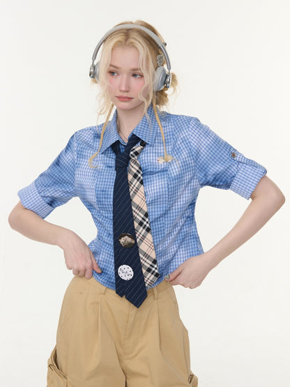 Plaid Blending Slimming Short-Sleeved Shirt【s0000016164】