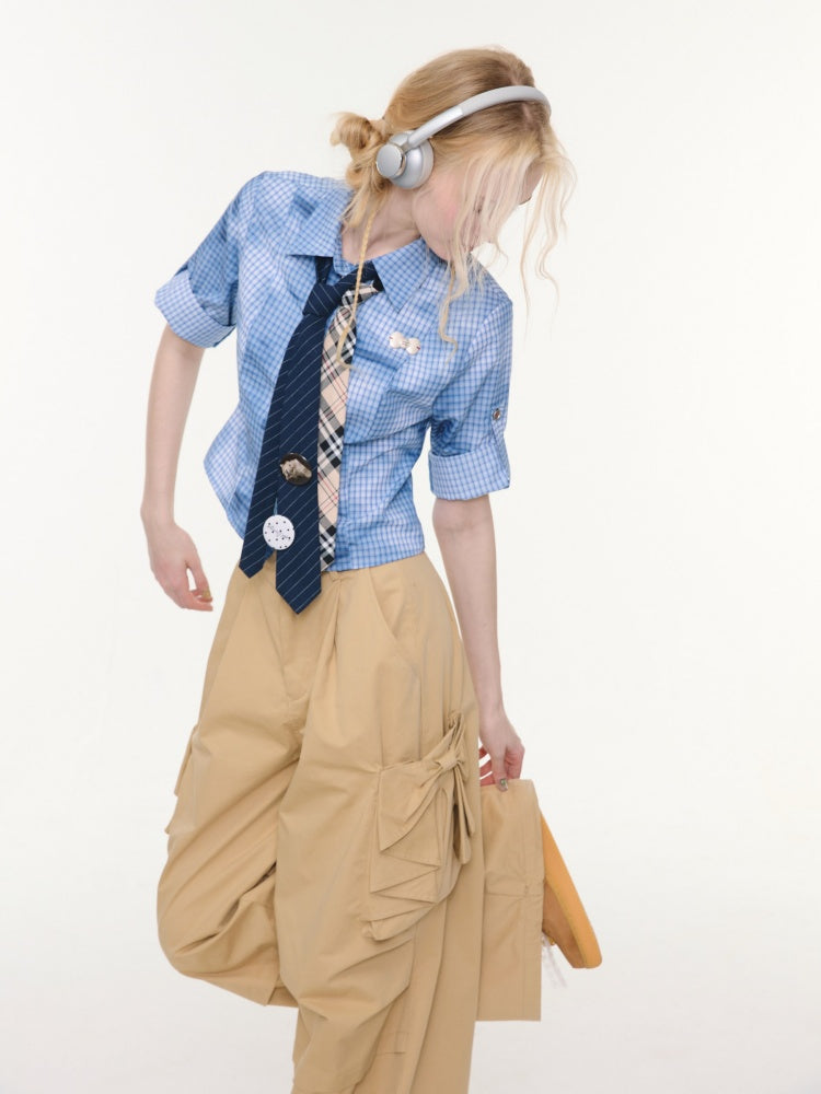 Plaid Blending Slimming Short-Sleeved Shirt【s0000016164】