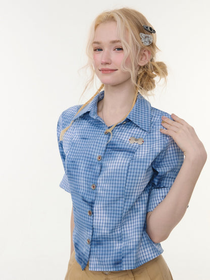 Plaid Blending Slimming Short-Sleeved Shirt【s0000016164】