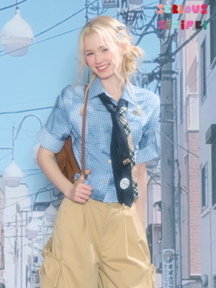 Plaid Blending Slimming Short-Sleeved Shirt【s0000016164】