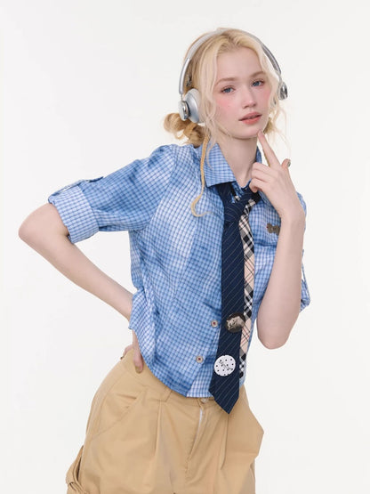Plaid Blending Slimming Short-Sleeved Shirt【s0000016164】