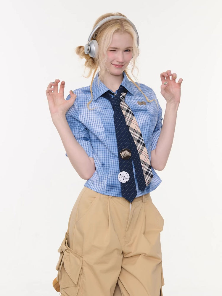 Plaid Blending Slimming Short-Sleeved Shirt【s0000016164】