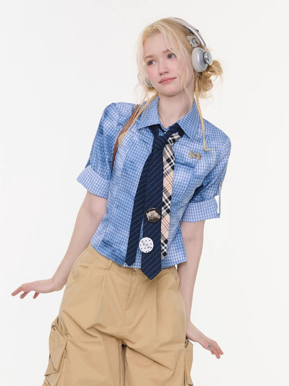 Plaid Blending Slimming Short-Sleeved Shirt【s0000016164】