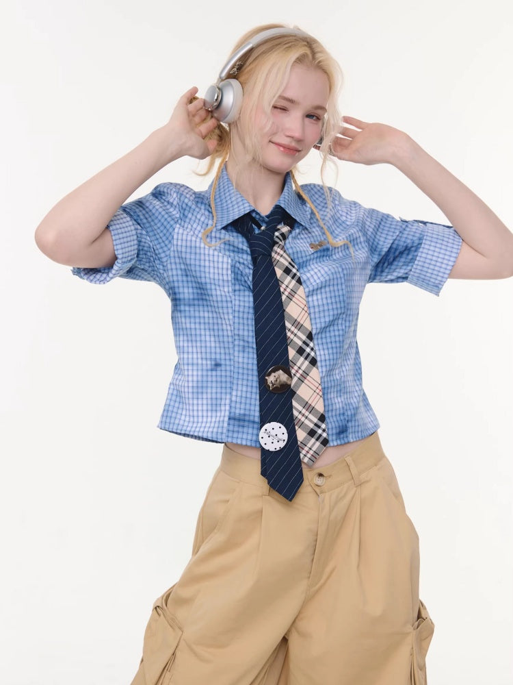 Plaid Blending Slimming Short-Sleeved Shirt【s0000016164】