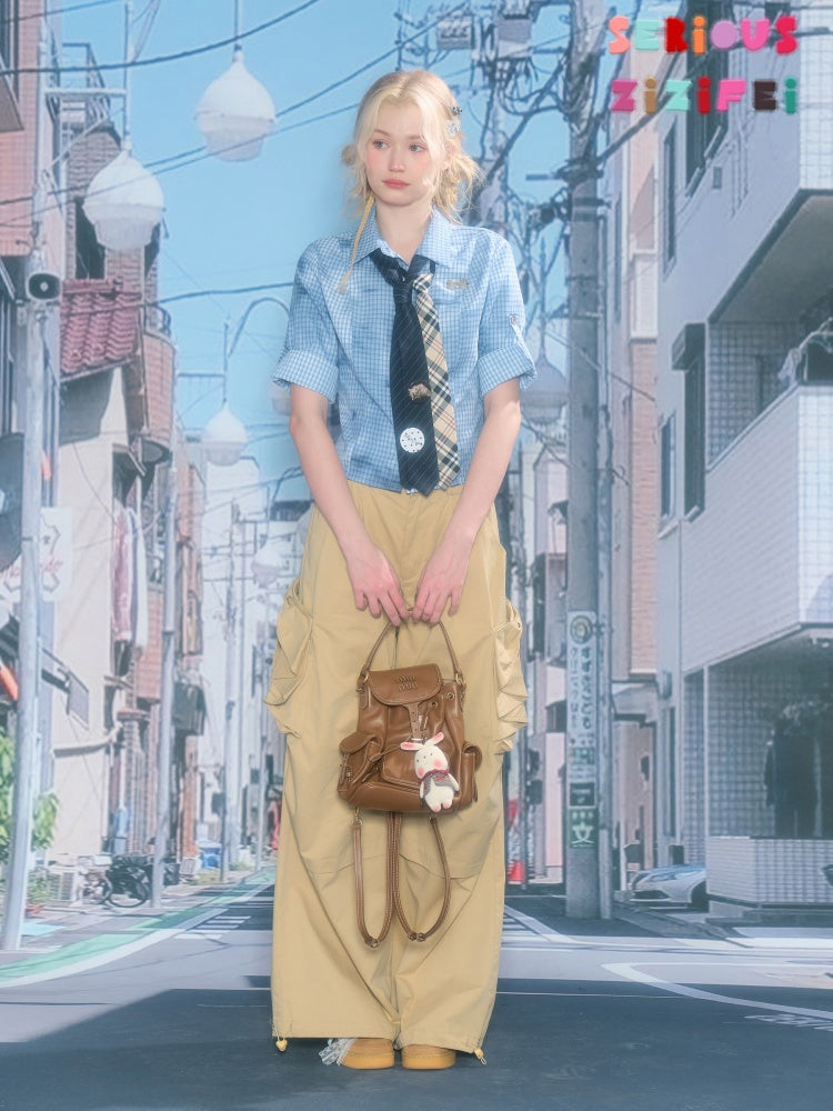 Plaid Blending Slimming Short-Sleeved Shirt【s0000016164】