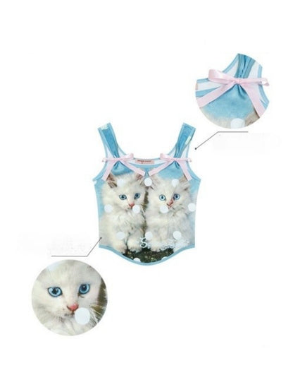 Bow Polka Dot Cat Print Slim Camisole【s0000016165】