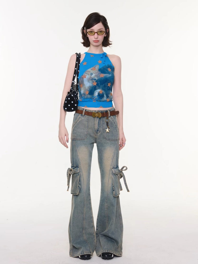 Bow Star Cat & Dog Print Slimming Knitted Vest【s0000016166】