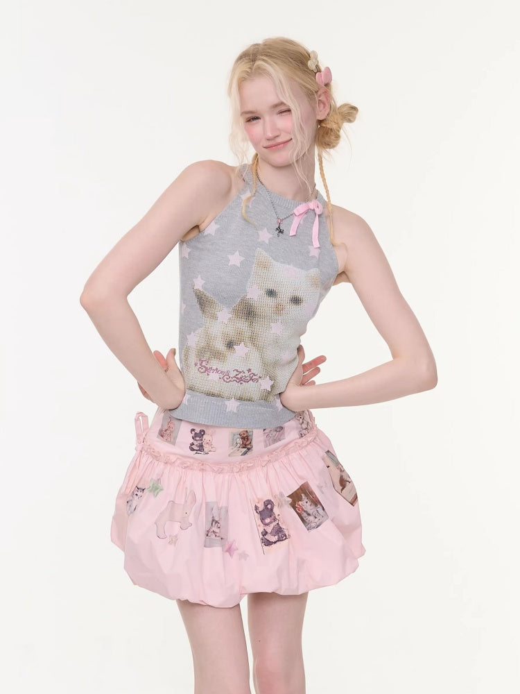 Bow Star Cat & Dog Print Slimming Knitted Vest【s0000016166】