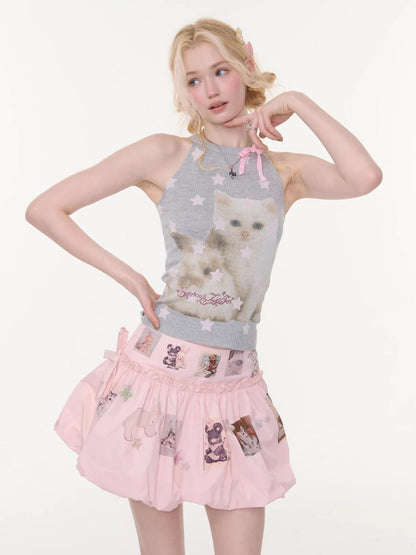 Bow Star Cat & Dog Print Slimming Knitted Vest【s0000016166】
