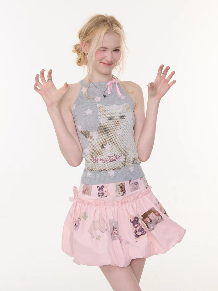 Bow Star Cat & Dog Print Slimming Knitted Vest【s0000016166】