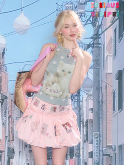 Bow Star Cat & Dog Print Slimming Knitted Vest【s0000016166】