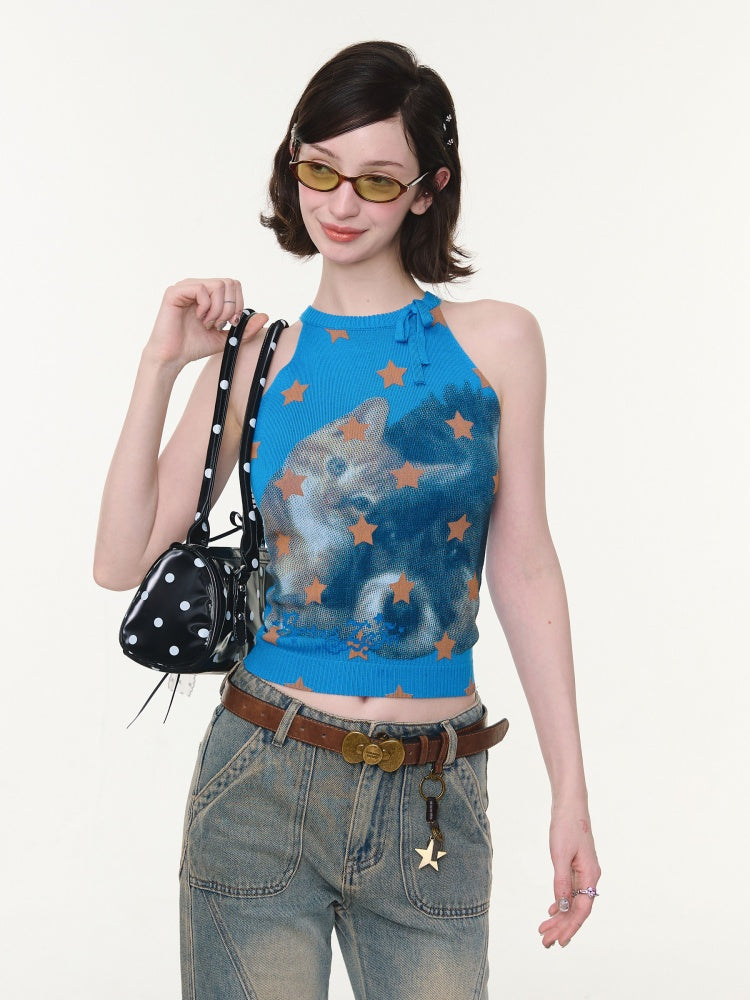 Bow Star Cat & Dog Print Slimming Knitted Vest【s0000016166】
